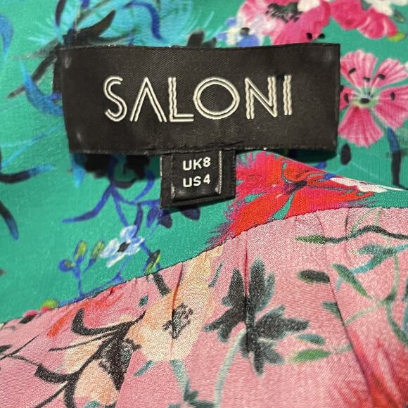 SALONI Tyra Printed Silk Shirt Dress US 4  Meadow Green Pink - Picture 9 of 11